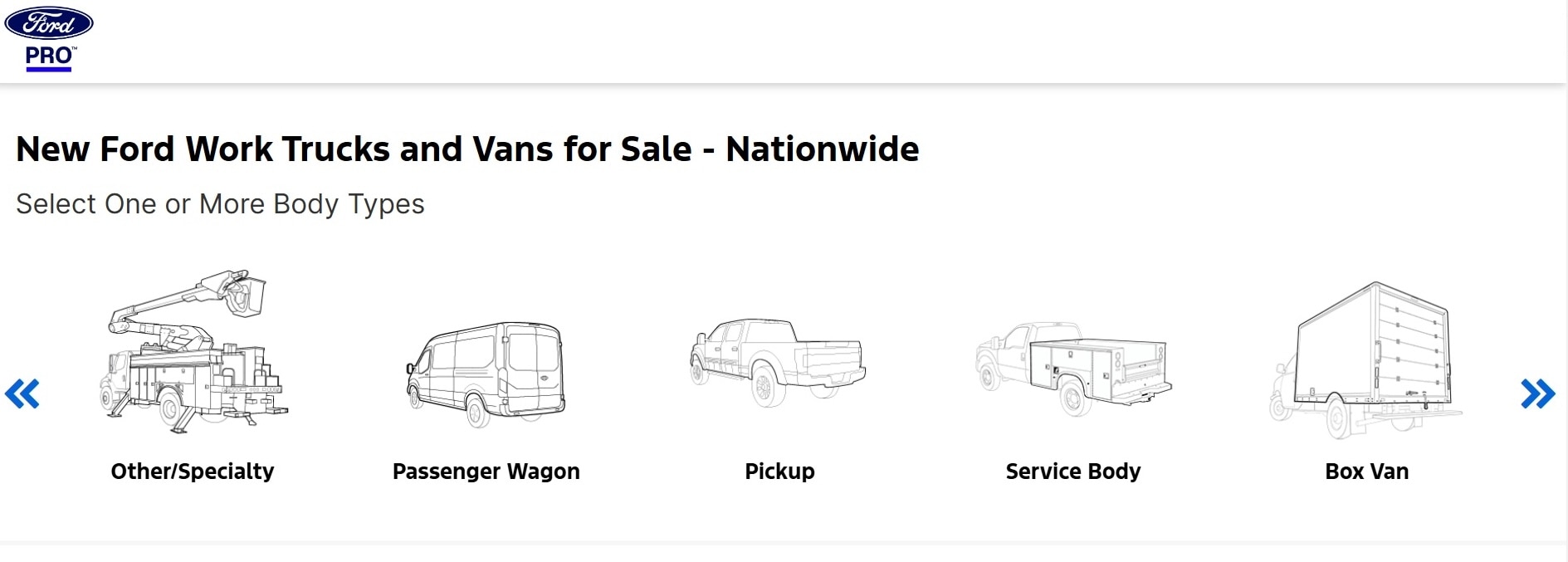 The Body Type selector tool on LocateFordWorkTrucks.com.